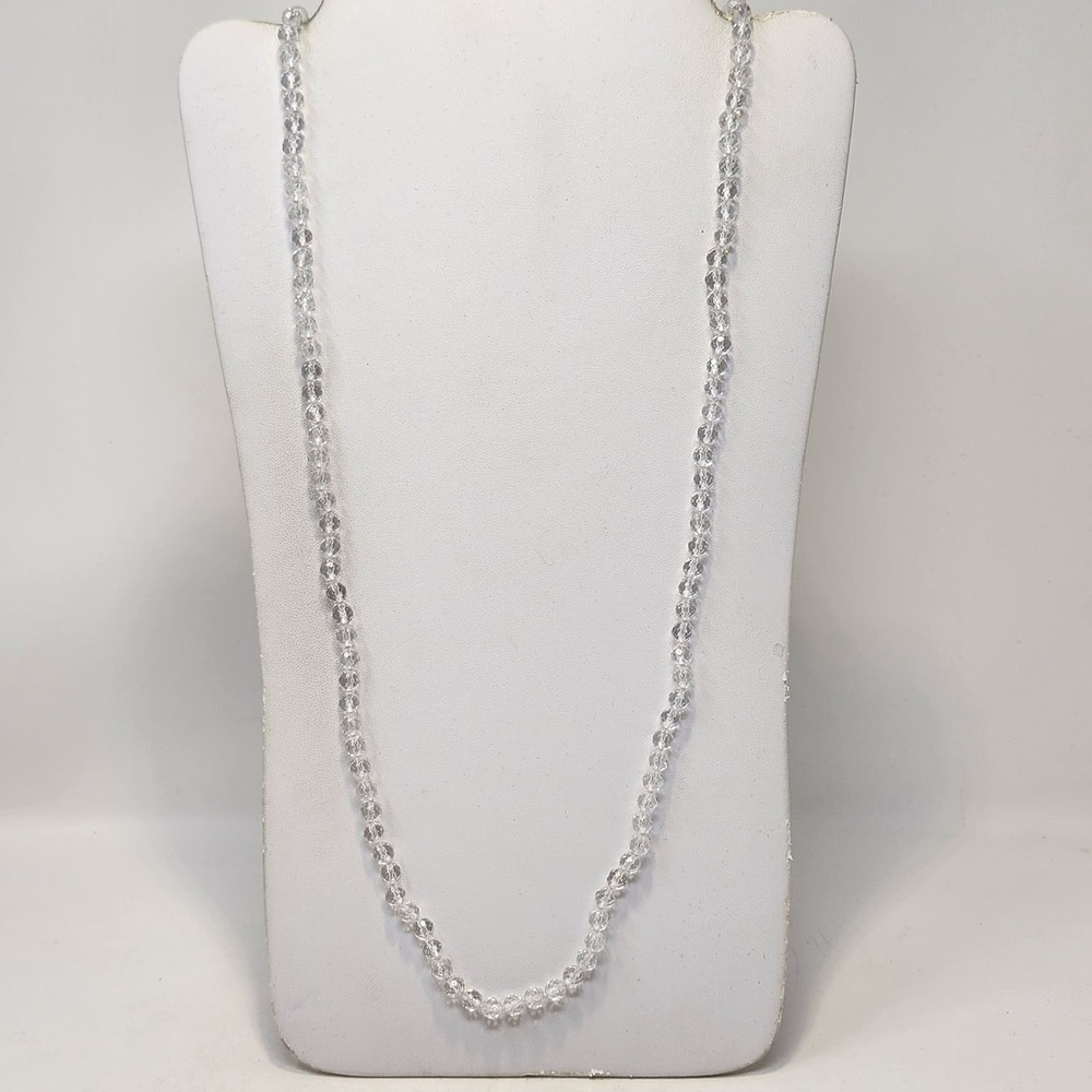 Clear Faceted Bead Long Strand Necklace 28" Layering Fashion Jewelry Signed JD